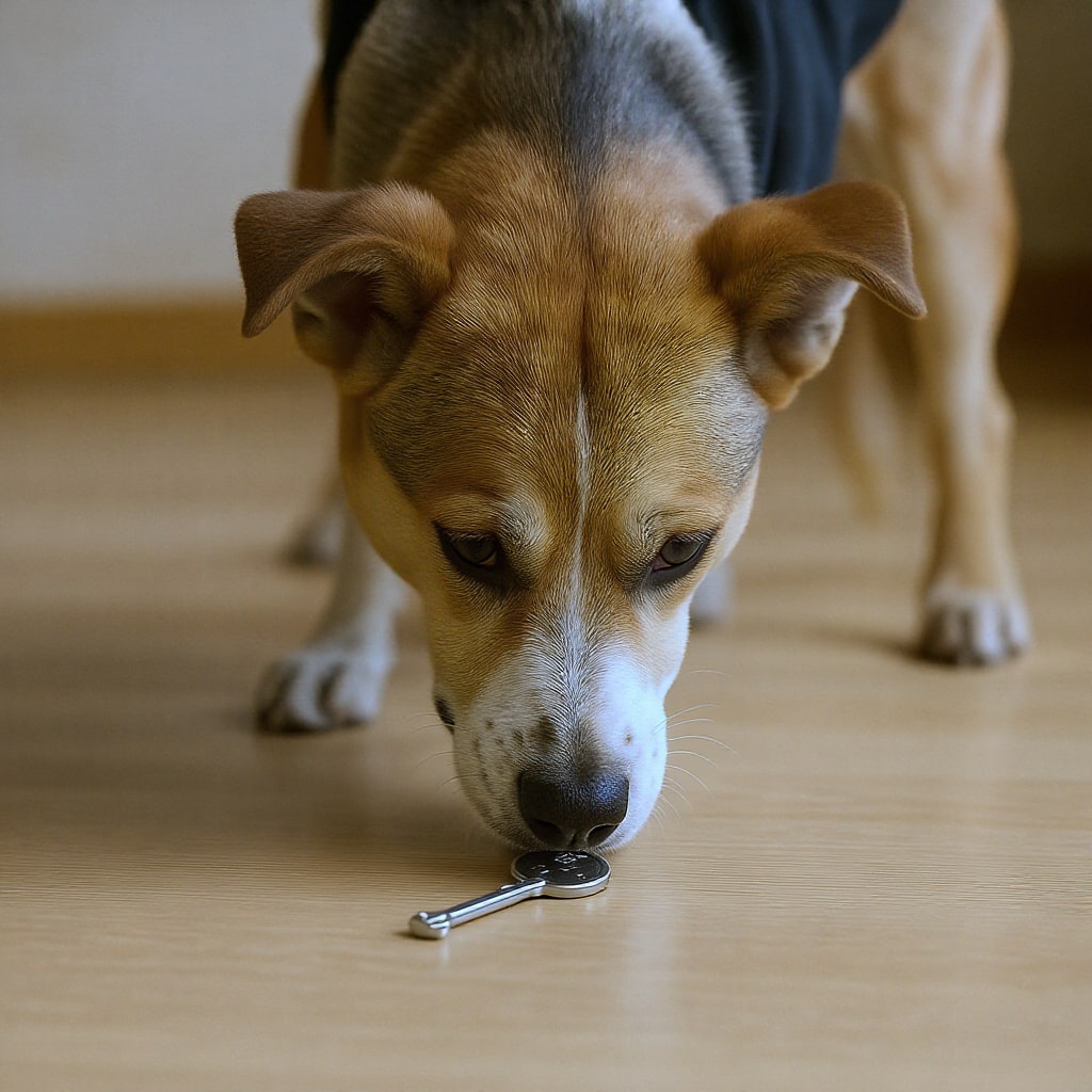 Hund schnüffelt an schlüssel
